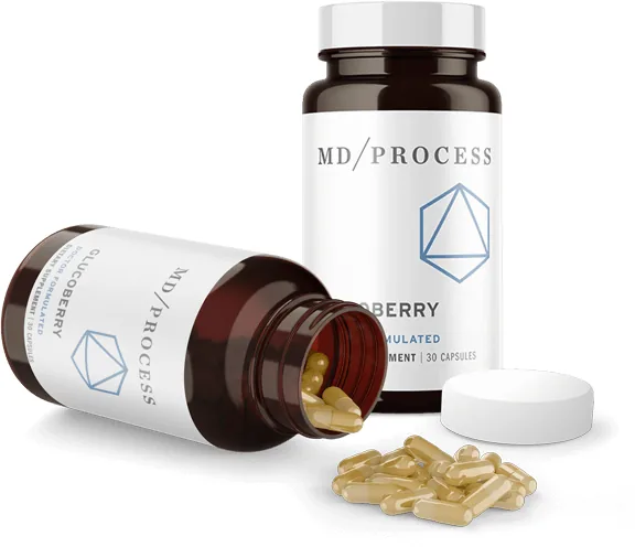 GlucoBerry blood sugar support capsule bottle from MD/Process