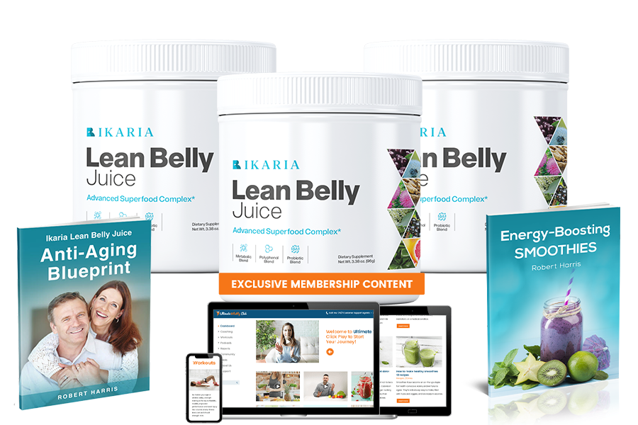 Ikaria Lean Belly Juice powder jars with the included bonus guides