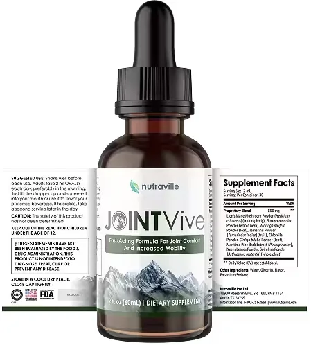 JointVive liquid joint supplement bottle by Nutraville showing its supplement facts panel