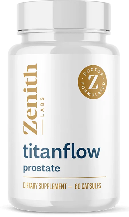 TitanFlow prostate and urinary support capsule bottle from Zenith Labs